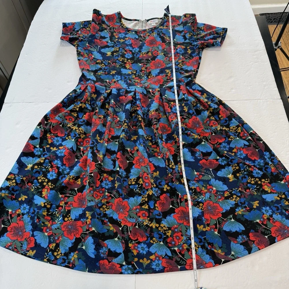 LuLaRoe Red Blue Colorful Floral Pockets Stretch Amelia Dress Size 2X‎
